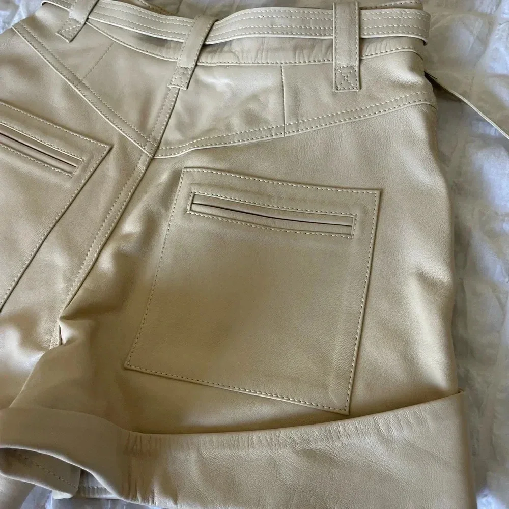 Revolve L’Academie Savon cream leather shorts